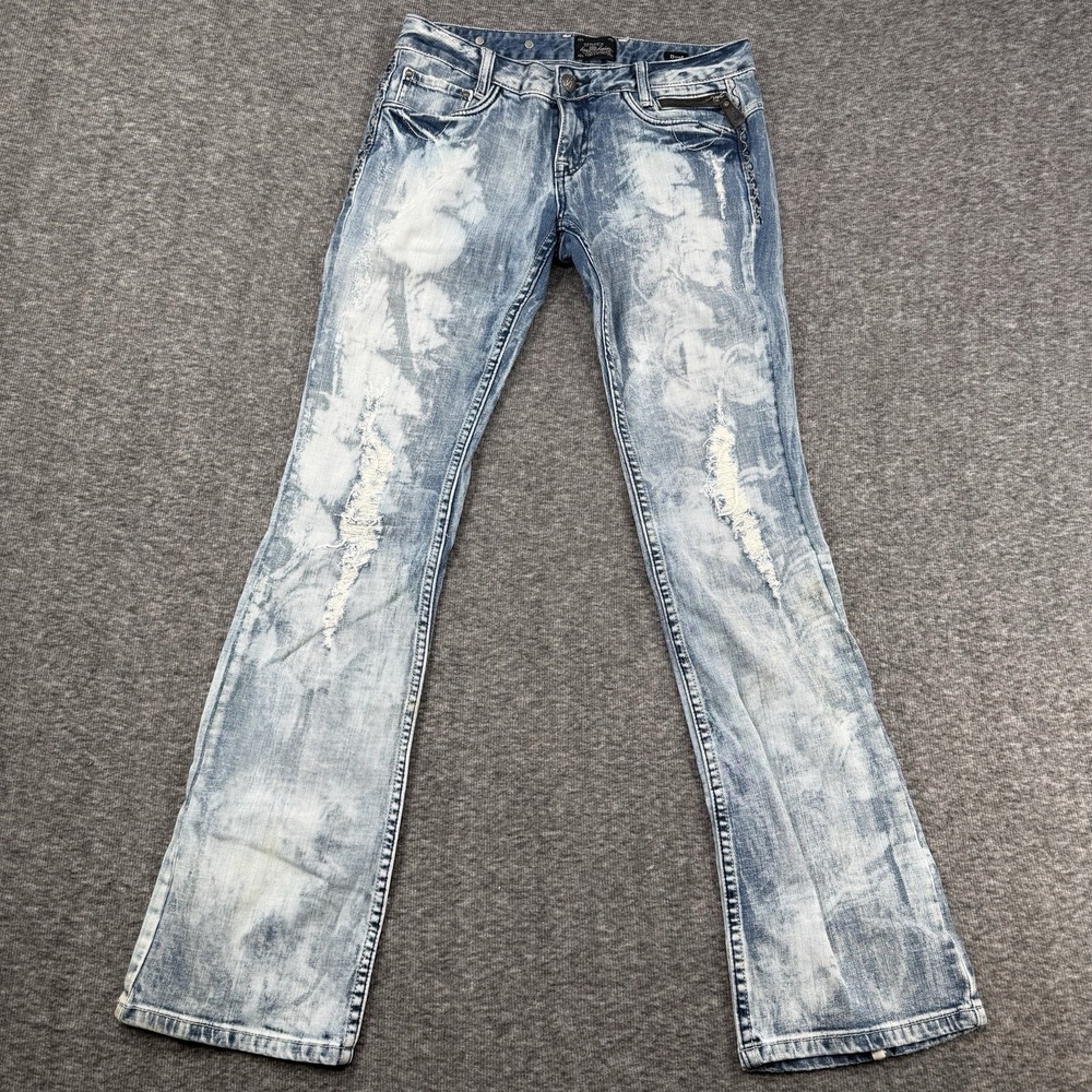 Rerock For Express Womens Bootcut Jeans Size 6 Y2K Acid Wash Flap Pocket Denim